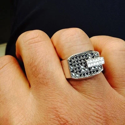 2.20 Ct Round Simulated Black Diamond Wedding Pinky Ring 14k White Gold Plated - Image 1 of 4