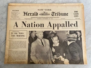 HERALD TRIBUNE “A Nation Appalled” Oswald Shooting Assassination Newspaper. 1963 - Bild 1 von 4
