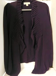 Michael Kors Women's Sweater Open Front Ruffle Cardigan Black    LG Pre-Owned EC - Picture 1 of 10