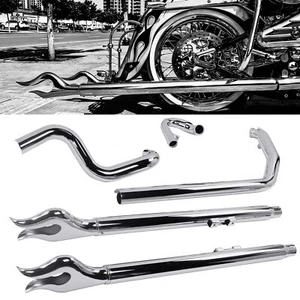 True Duals With Fishtail Mufflers for Harley Softail 2000-2017, Heritage Exhaust - Picture 1 of 6