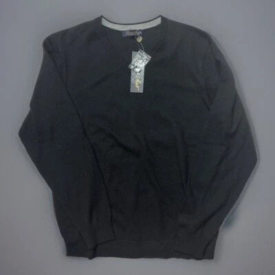 Новый Garret Scott экстра тонкий мериносовой шерсти свитер черный размер мужской большой L V шеи - Изображение 1 из 4