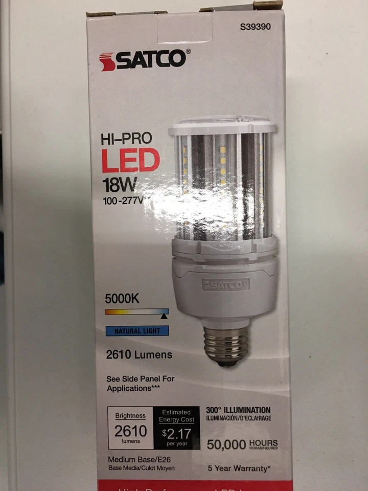 SATCO S39390 LED Corn Cob 18W 5000K 100-277V Medium Base 2610LM 70W Equal - Image 1 of 1