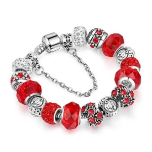 925 Sterling silver Bracelet Pandora inspired Full Set Beaded Charms - Red - Picture 1 of 1