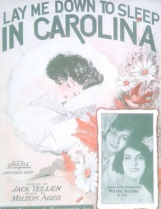 Lay Me Down To Sleep In Carolina Sheet Music Welder Sisters Milton Ager Duet - Picture 1 of 4