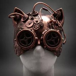 NUOVO Occhiali Rame Steampunk Gatto Maschera Gatto per Halloween Maschera Costume - Foto 1 di 7