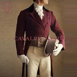 Men Maroon Wool Regency Tailcoat, 19th Century British Tailcoat, Historical Coat - Picture 1 of 2