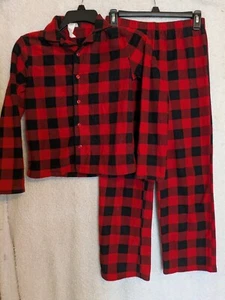 Black & Red Flannel 2 piece PJs Kids unisex sz L 10/12 - Picture 1 of 3