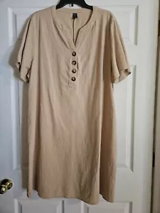 Emery Rose 5XL Kleid Damen hellbraun beige hellbraun Knöpfe V-Ausschnitt Kurzarm - Bild 1 von 3