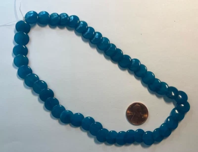 UNIQUE VINTAGE ROUND FLAT BLUE ONYX TEAL COLOR COIN SHAPE 12 MM 15 " WHOLESALE - Image 1 of 4