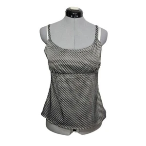 New York & Company Women's SIZE M Y2K Babydoll Satin Geometric Cami Black White - Picture 1 of 5