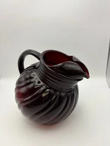 Anchor Hocking Royal Ruby Red Glass Tilt Swirled Ball Jug Pitcher w/Ice Lip - Picture 1 of 7
