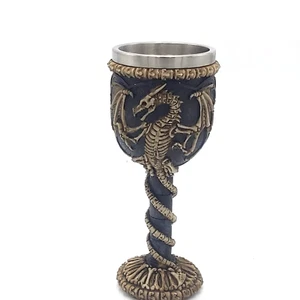 Cáliz cáliz esqueleto dragón estilo medieval copa 6 oz resina y acero inoxidable - Imagen 1 de 4