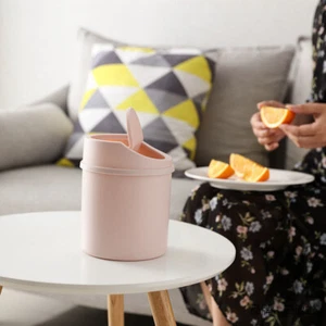 Mini Desktop Bin Small Trash Can Tube With Cover Bedroom Trash Can Garbage Can - Picture 1 of 13