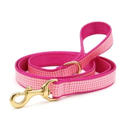 Up Country Dog Leash with D-ring Pink Gingham Made In USA 4, 5, 6 Foot Lead - Image 1 of 2