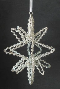 Beaded Metal Foldable Hanging 3D STAR Ornaments 7" x 5" Silver-tone - Picture 1 of 12