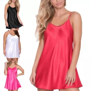 Women's Plus Size Sleepwear Pajamas Satin Silk Long Nightdress Lingerie - Picture 1 of 19