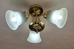 3 Arm/Way Ceiling Light/Chandelier. Brass Finish. Frosted Glass Petal Shades - Picture 1 of 7