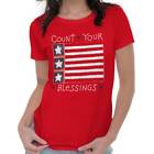 Count Your Blessings American Flag Usa Christ Womens Short Sleeve Ladies T Shirt