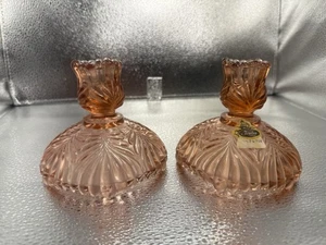 PAIR (2) Fenton Glass Dusty Rose "Beauty" Candle Holders 1988 Pink - Picture 1 of 5