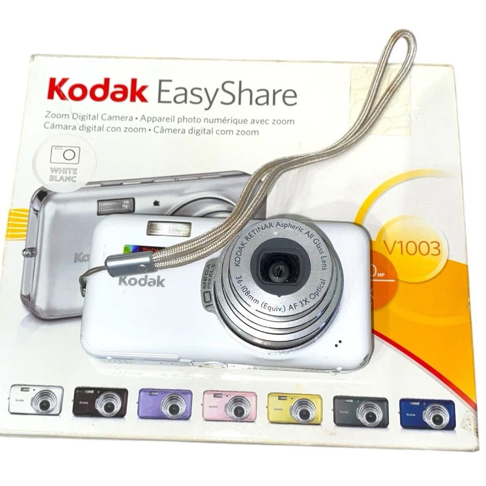 Kodak EasyShare V1003 10MP White Digital Camera Box Manuals Untested No Battery - Image 1 of 4