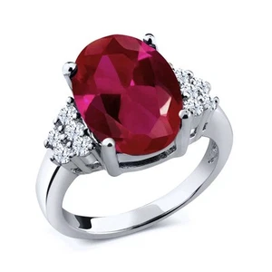 5.90 Cttw Created Ruby and White Created Sapphire 925 Sterling Silver Ring for - Picture 1 of 4