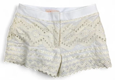 Tory Burch Shorts Veronique Ivory Embroidered Eyelet Lined 3" Inseam Cotton 0 - Image 1 of 4