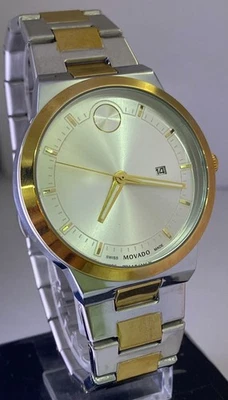 Reloj Pulsera Cuarzo Reacondicionado de Lujo Dos Tonos Movado Negrita Verso Fecha 3 en Punto Foto 1 de 4