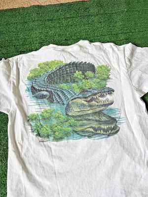Vintage 1990s Alligator White Nature Florida Outdoors Graphic T Shirt XL - Image 1 of 4