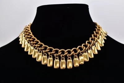 Monet Vintage Dangle Charm Necklace Collar Gold Chunky Heavy Signed 80s BinBQ - Image 1 of 4