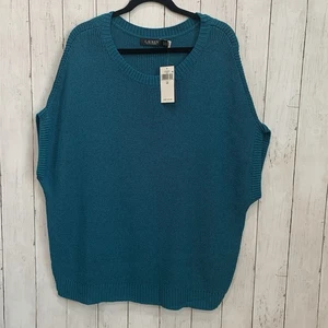 NWT Lauren Ralph Lauren 3X Rib Knit Short Dolman Sleeve Sweater Cotton Blend - Picture 1 of 10