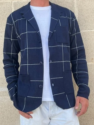 Cardigan Hombre 100% Algodón Hecho En Italia Chaqueta Jacquard Abierta Regular - Imagen 1 de 4