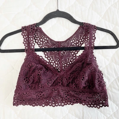 Aerie Women's Purple Lace Bralette M Floral Crochet Racerback - Image 1 of 4
