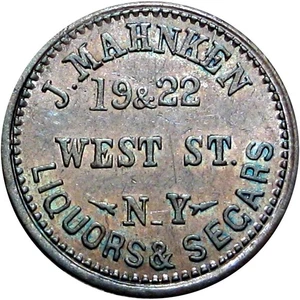 Ficha de la Guerra Civil de la Ciudad de Nueva York J Mahnken Licores y Segars Cigars pagaré - Imagen 1 de 2