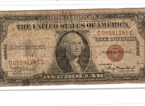$1"HAWAII" (WORLD WAR 2 NOTE) 1935-A (BROWN SEAL) "HAWAII  CURRENCY" HAWAII NICE - Picture 1 of 3