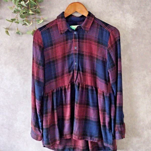 American Eagle Top Womens XS Henley Plaid Long Sleeve Pullover Lightweight Shirt - Picture 1 of 6