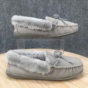 Minnetonka Slippers Womens 9 M Camp Collar Slip On Lined Moccasins Gray Suede - Picture 1 of 17