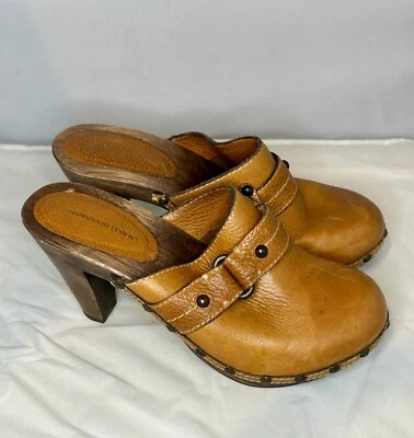 复古 Banana Republic 干邑皮革一脚蹬穆勒鞋高跟鞋 7 码 (E2319) — 第 1/4 张图片