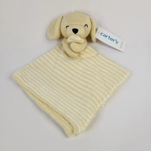 Manta de seguridad para bebé 2022 Carters tejida cachorro perro Lovey amarillo blanco a rayas 14" - Imagen 1 de 10