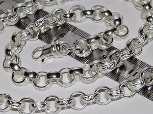 SOLID STERLING SILVER 24 inch HEAVY BELCHER CHAIN 10.5mm PATTERN & PLAIN - 81.4g