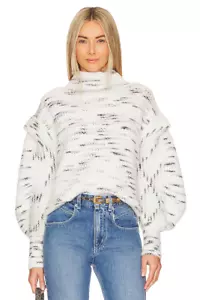 Varley Belgrave Knit Wool Balloon Sleeve Dalmatian Marled Sweater NWT Size L - Picture 1 of 9