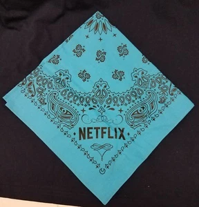 New NETFLIX cotton Bandana Kerchief Neckerchief Aqua Blue paisley 21.5" square - Picture 1 of 2