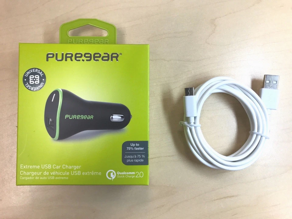 PureGear Quick Charge Car Charger + 6FT Type C Cable Combo for S8, S8+, Note 8 - Image 1 of 1
