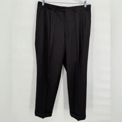 Pantalones de vestir Canali marrón chocolate azul rayas lana frente plano talla 44 R Foto 1 de 4