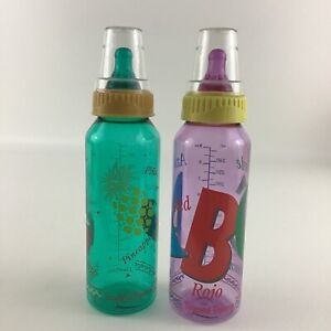 Gerber Baby Bottle Set Tropical Colors Fruit Spanish Cap Lid Nipple Vintage 1992