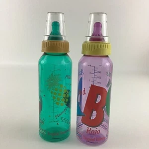 Gerber Baby Bottle Set Tropical Colors Fruit Spanish Cap Lid Nipple Vintage 1992 - Picture 1 of 6