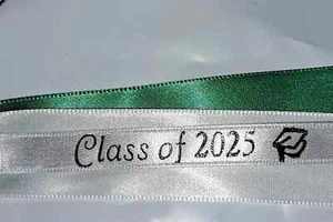 2025 Graduation Ribbon Custome Made 3/8 White/Black - Picture 1 of 1