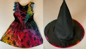 Halloween Rainbow Sequin Witch Fancy Dress Costume 1-8 Years & Witches Hat New - Picture 1 of 8
