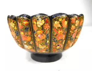 Vintage russische handbemalte gelappte Schale Messing gefüttert verzierte Blumen 6 Zoll - Bild 1 von 13