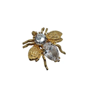 Vintage .925 Vermeil Clear Quartz Bee Fly 2D Pin Brooch Pendant 7/8" - Picture 1 of 12