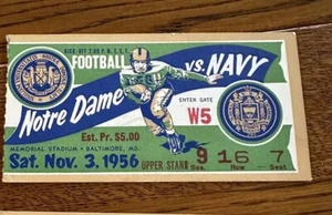 NOV 3RD, 1956 NOTRE DAME VS NAVY FOOTBALL TICKET STUB GUC Seat 7 - Picture 1 of 3